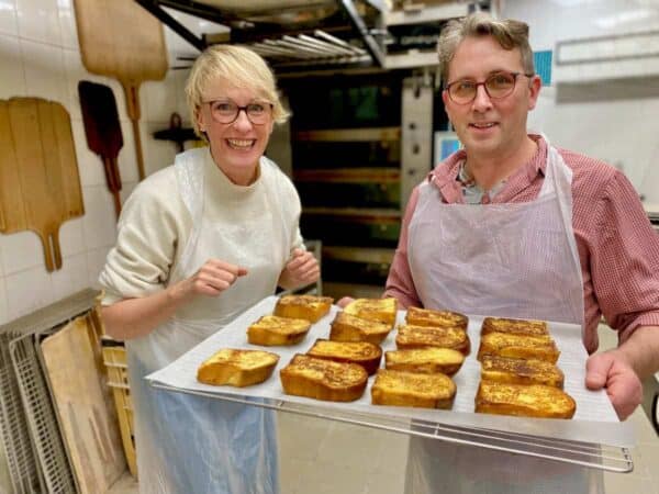 Jill with French baker and pain perdu
