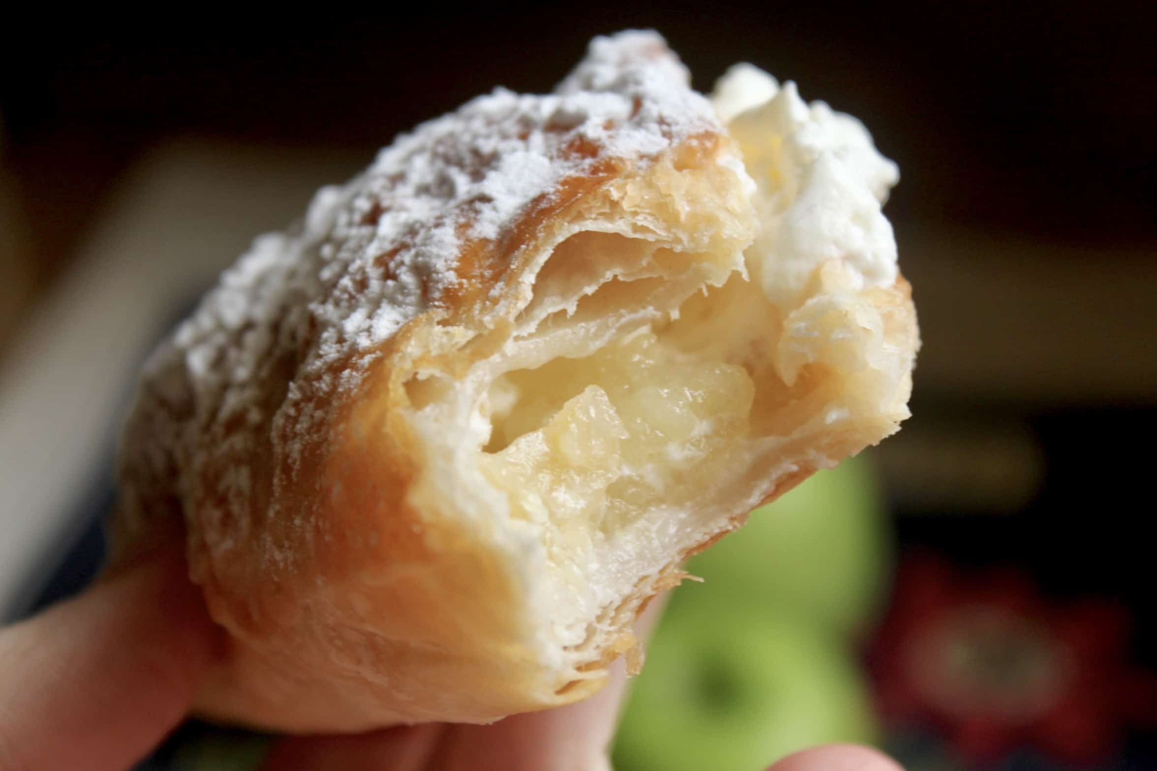 apple turnover showing the apple and cream in the middle