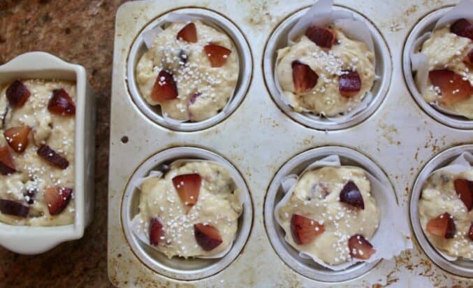 6 large plum muffins and one mini loaf 