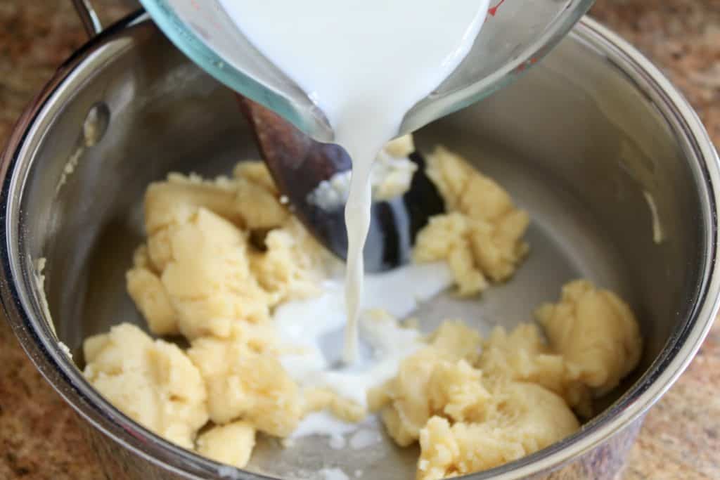 making bechamel for spinach soup