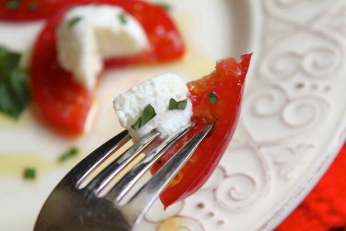 Piece of Tomato Ricotta and Basil antipasto
