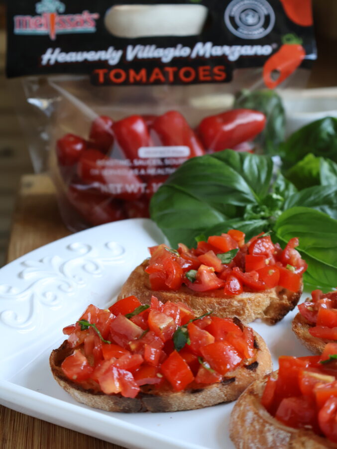 Melissa's Produce tomatoes and bruschetta
