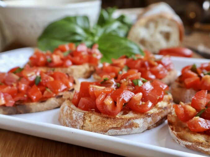 bruschette on a tray