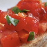 close up of bruschetta with tomatoes