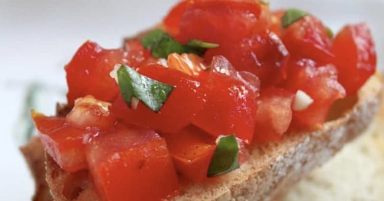 close up of bruschetta with tomatoes