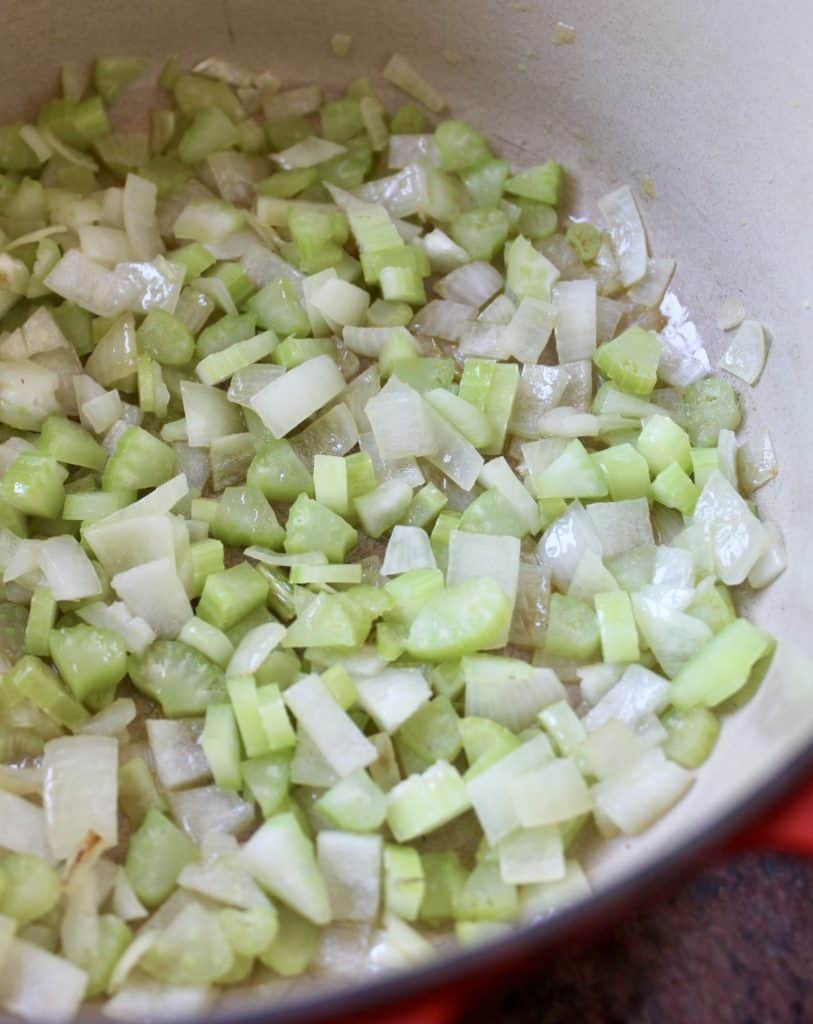 Onions and celery for Italian cabbage and rice