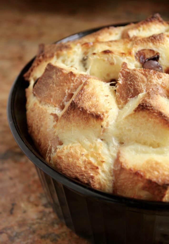 puffy Bread and Butter pudding in a bowl