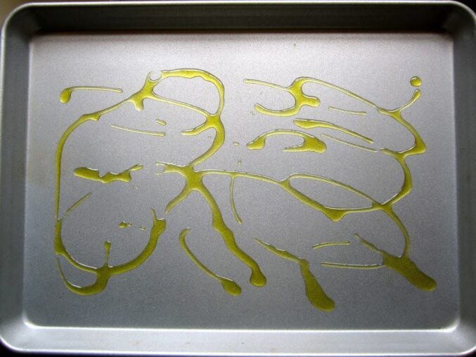 tray with oil on it