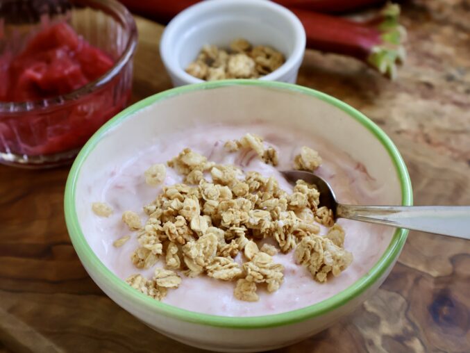 rhubarb yogurt in a bowl