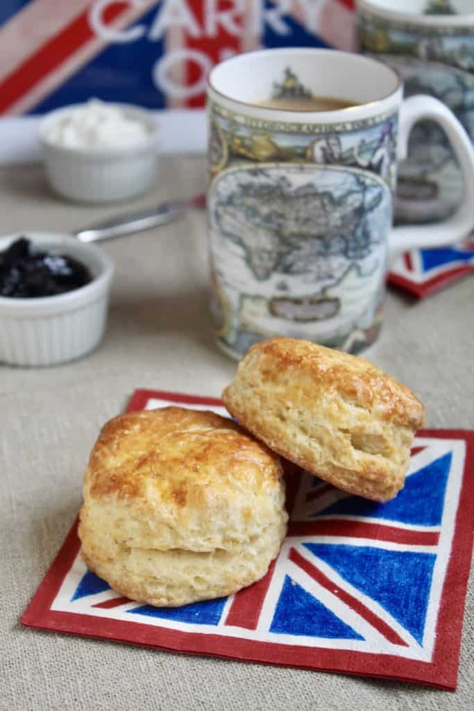 afternoon tea scones on a union jack napkin