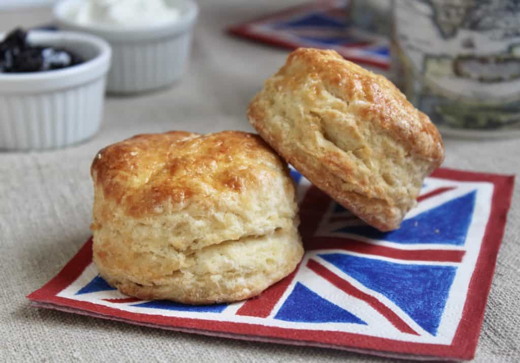 afternoon tea scones on a union jack napkin