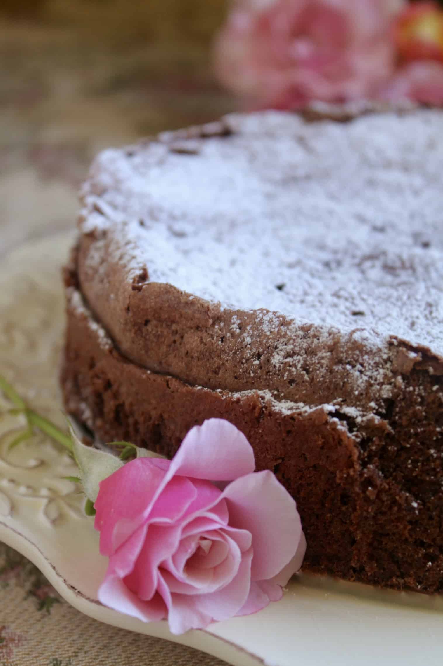 chocolate torte with pink rose