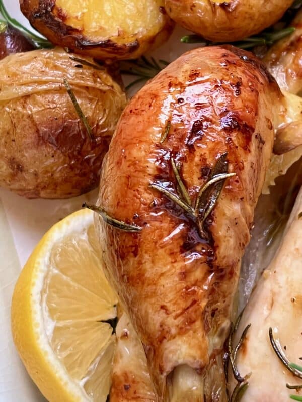 roast chicken leg with rosemary and lemon
