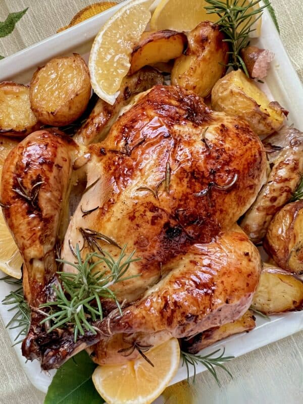 roast chicken and potatoes