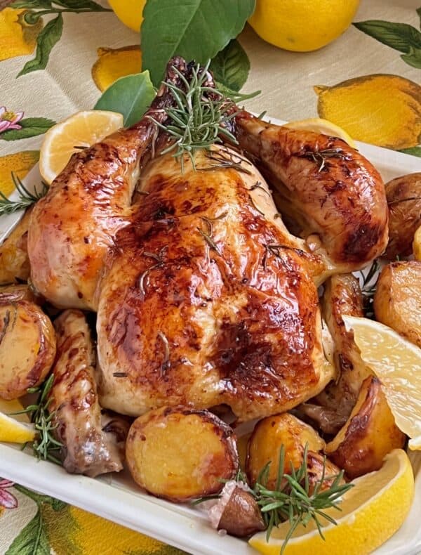 roast chicken and potatoes