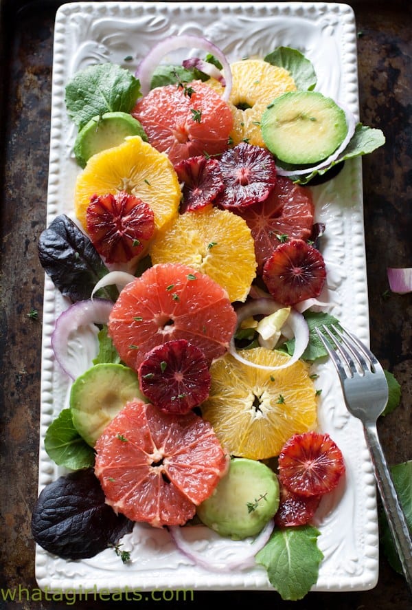 What a Girl Eats' citrus salad with varied citrus slices and avocado
