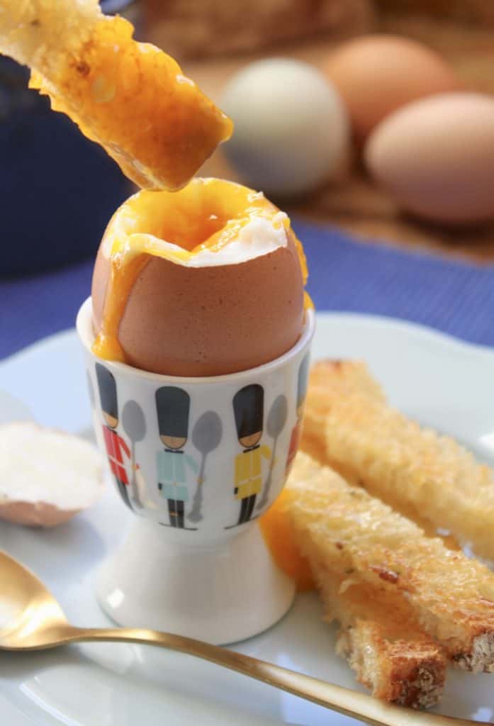 Soft boiled egg and soldiers with a soldier egg cup