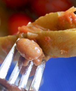 Italian green beans on a fork