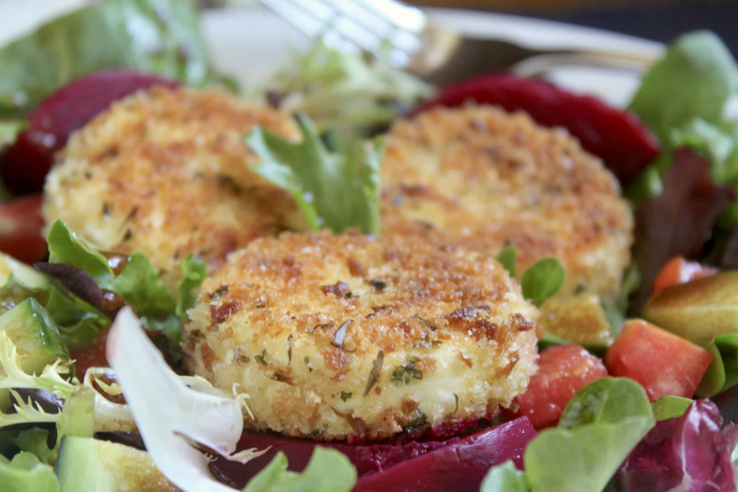 beet goat cheese salad close up