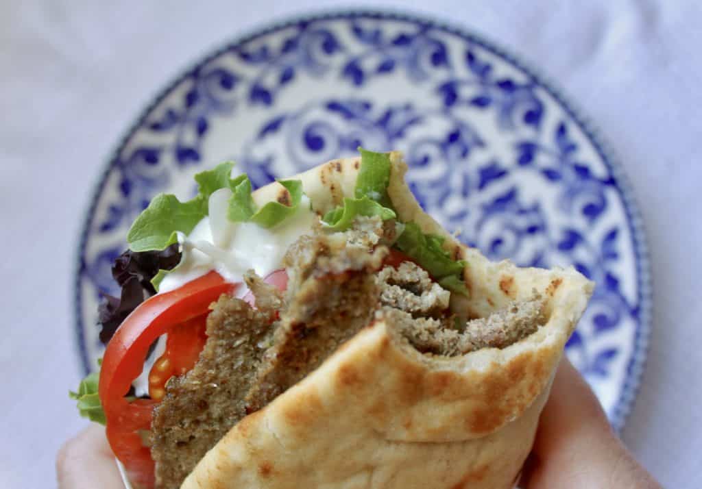 eating a homemade Greek gyro