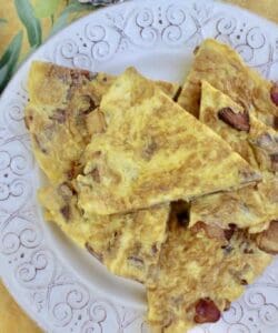 frittata on a plate, flat lay