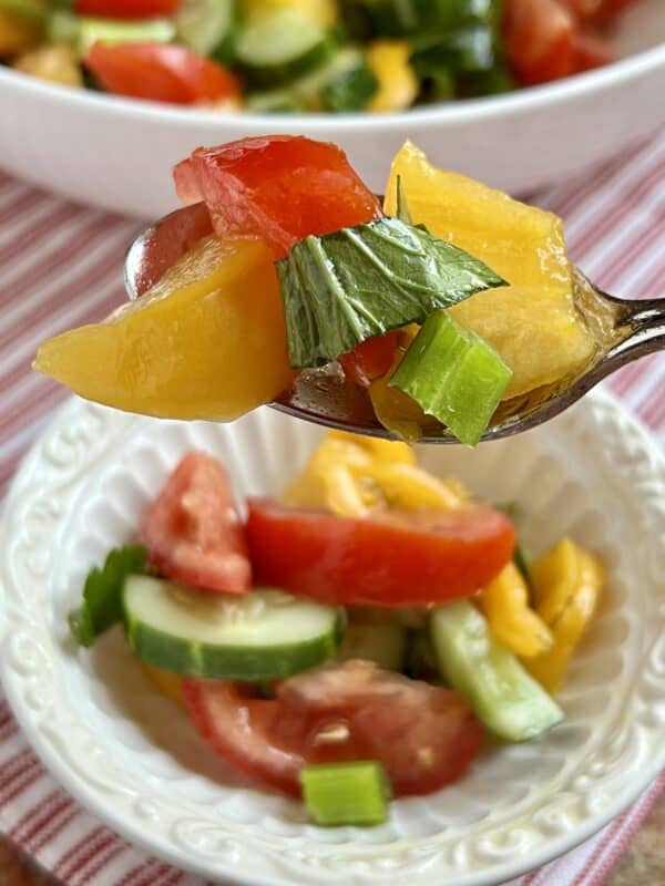 bite of garden salad on a fork