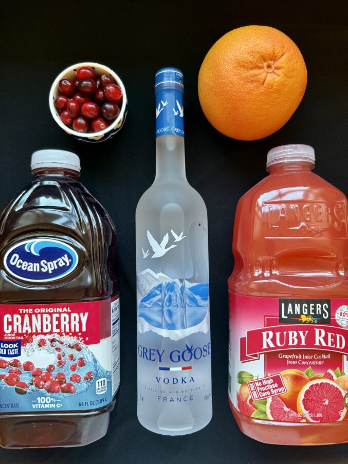 juices, fruit, and vodka