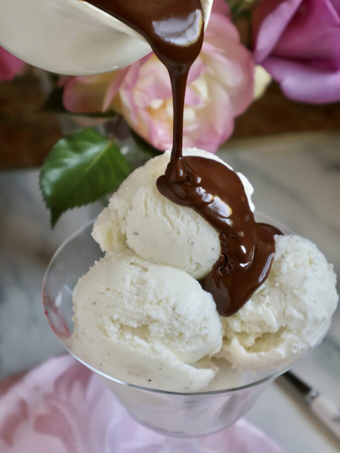 drizzling chocolate sauce