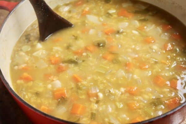 red lentil soup in a pot