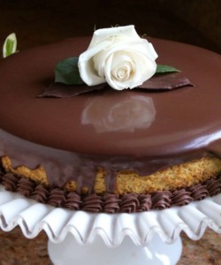 Pumpkin Cheesecake Chocolate Mousse Dessert on a cake stand