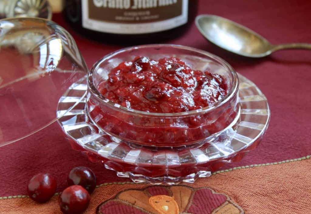 Orange Cranberry Sauce with Grand Marnier in a glass bowl