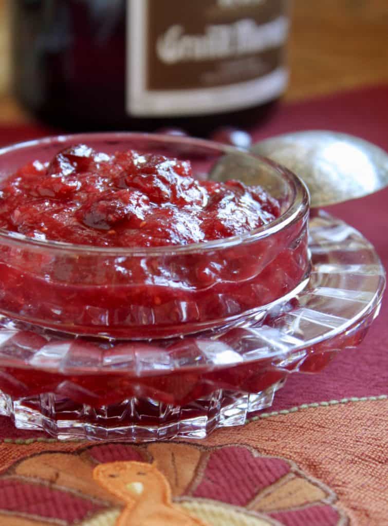 Grand Marnier Orange Cranberry Sauce in a glass dish