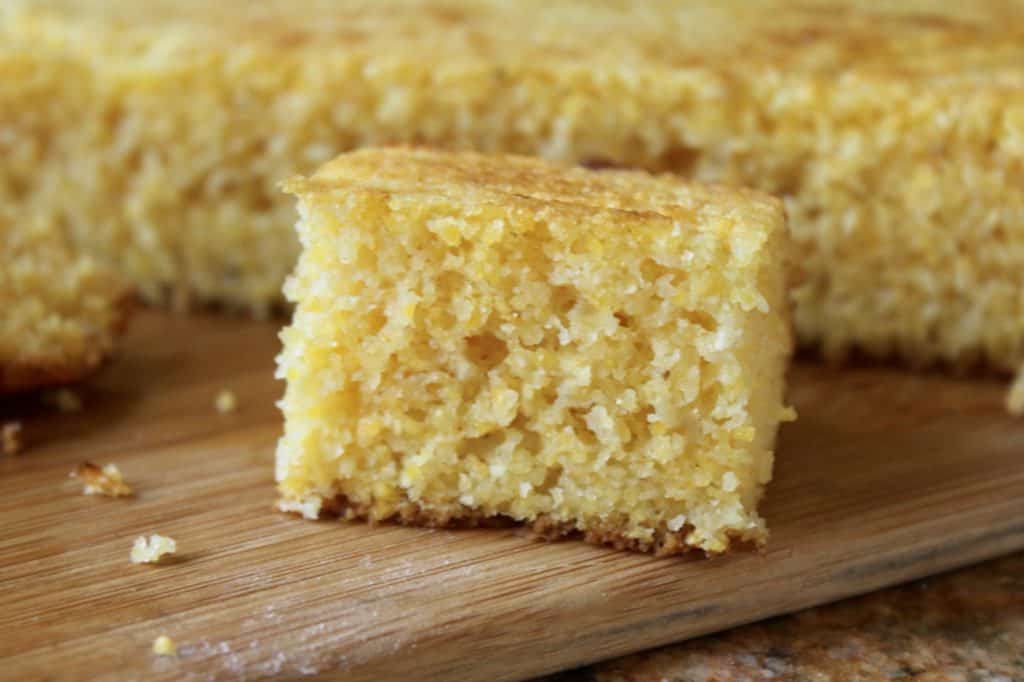 piece of cornbread on a board