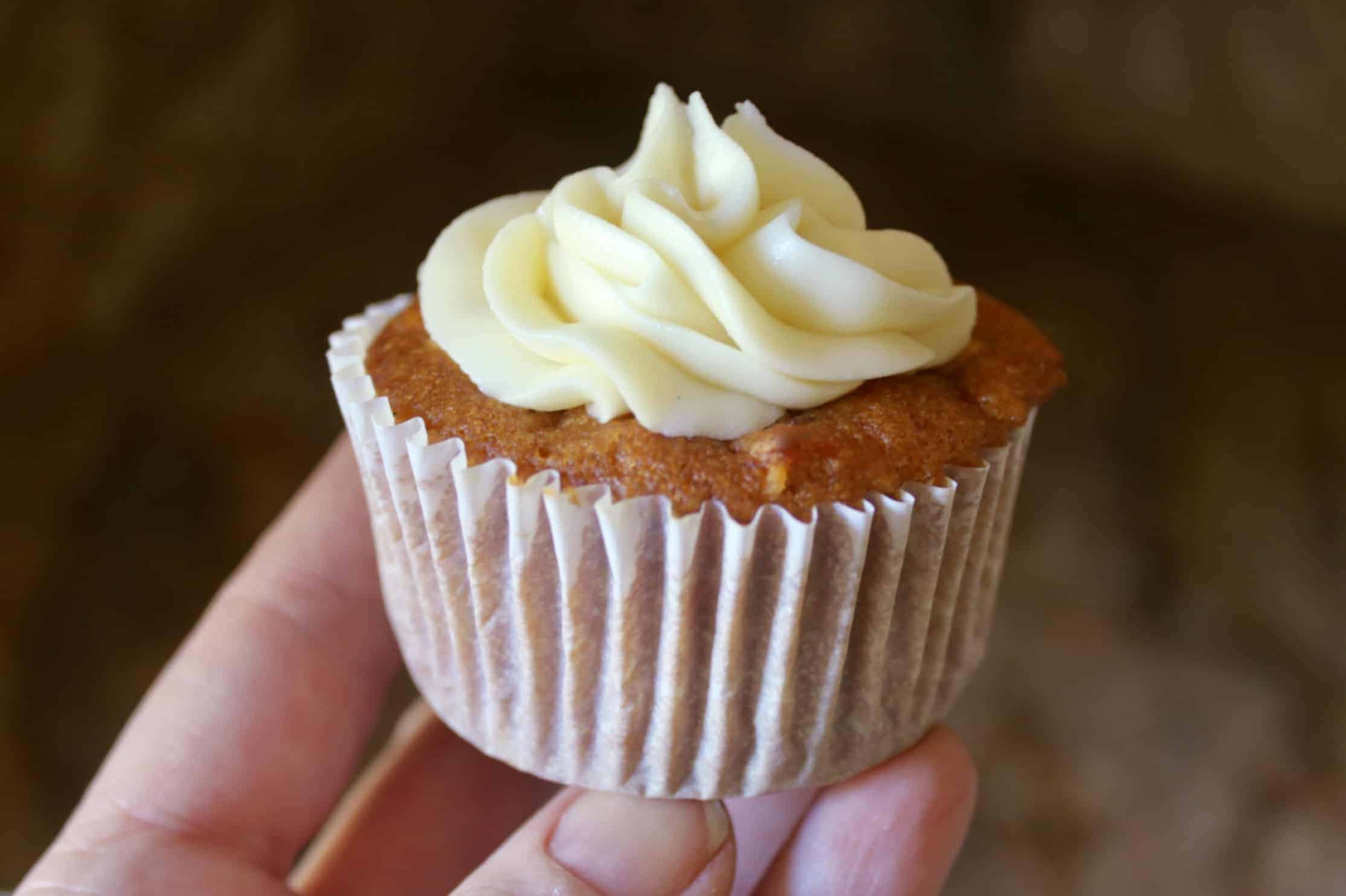 photo of hand with pumpkin carrot cupcake