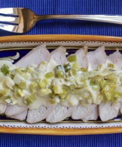 overhead leftover turkey breast with leeks recipe