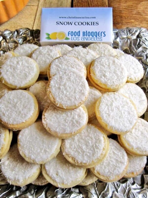 snow cookies on a tray as on of christmas cookie ideas