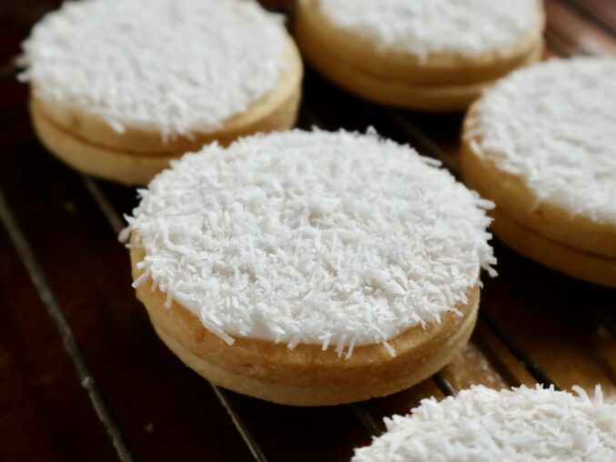 snow cookies on a rack