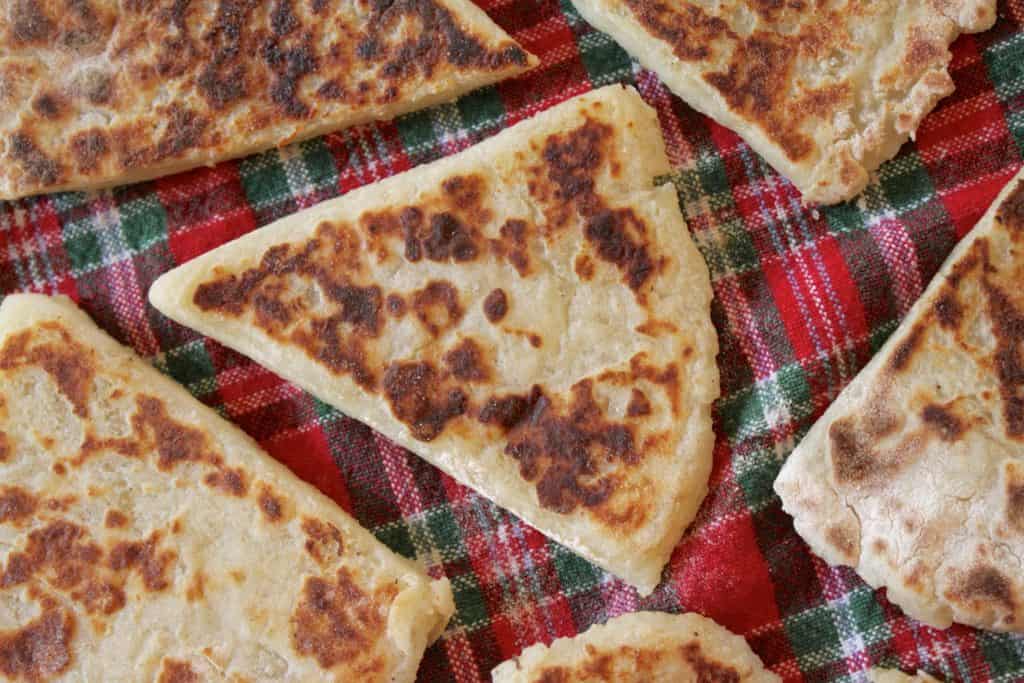 potato scones on tartan cloth