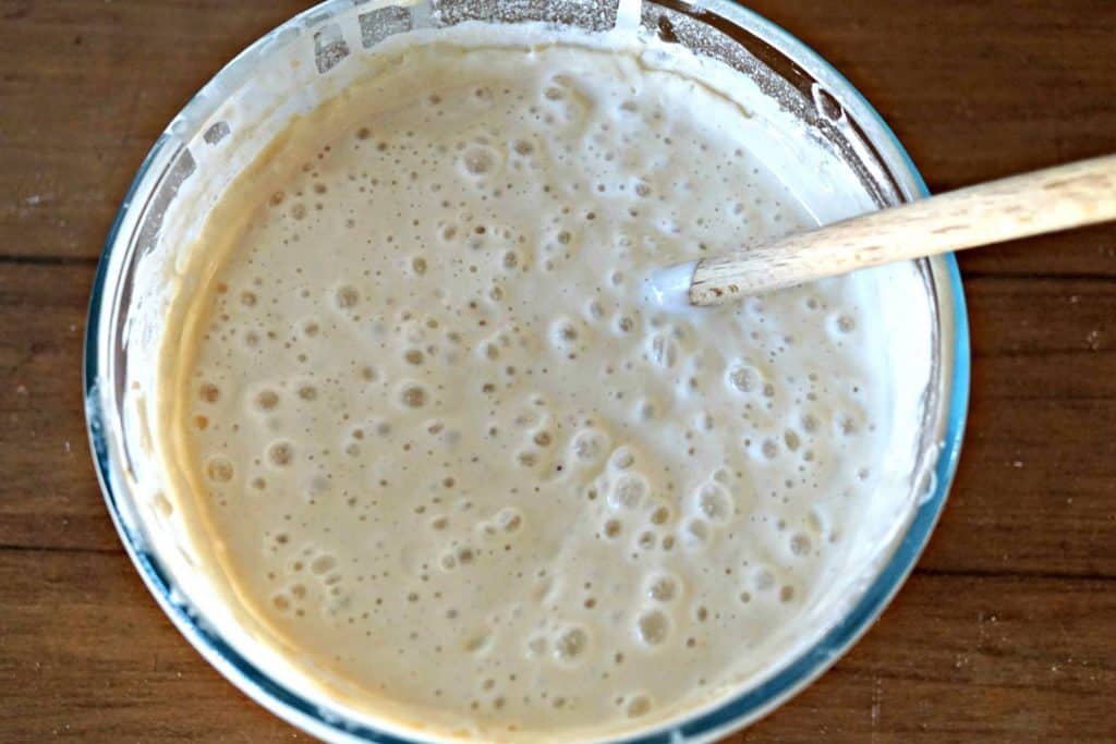 Photo of sourdough starter by Brad at the Belgian Foodie website
