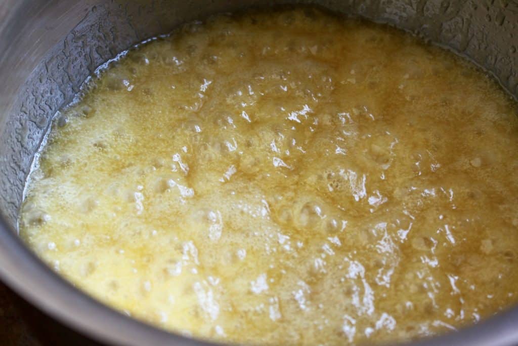 making caramel in a pot