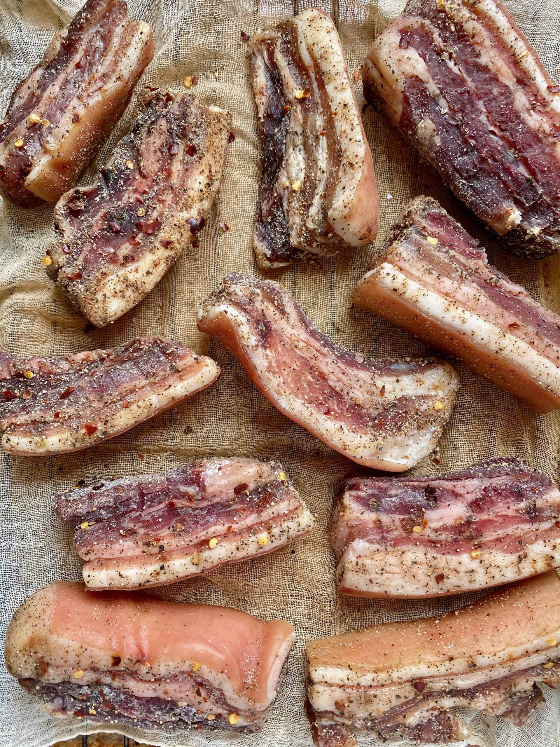 pancetta on cheesecloth