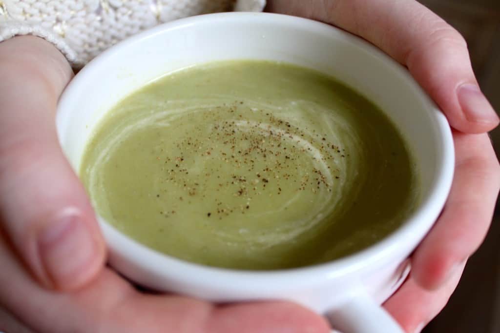 cream of broccoli soup in a mug