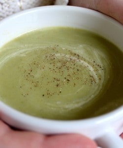cream of broccoli soup in a mug