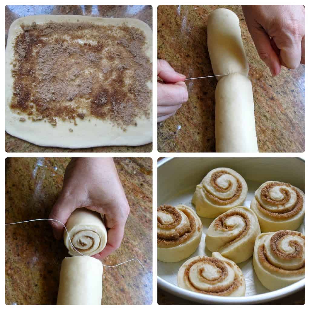 how to roll and cut Homemade Cinnamon Rolls