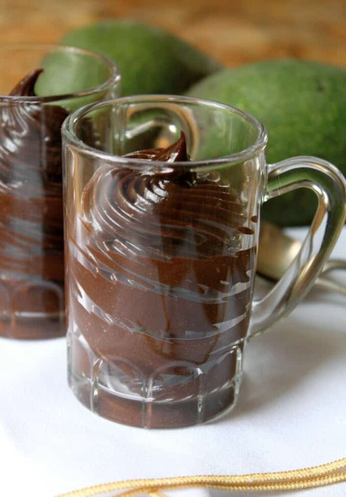 Avocado chocolate pudding in glasses