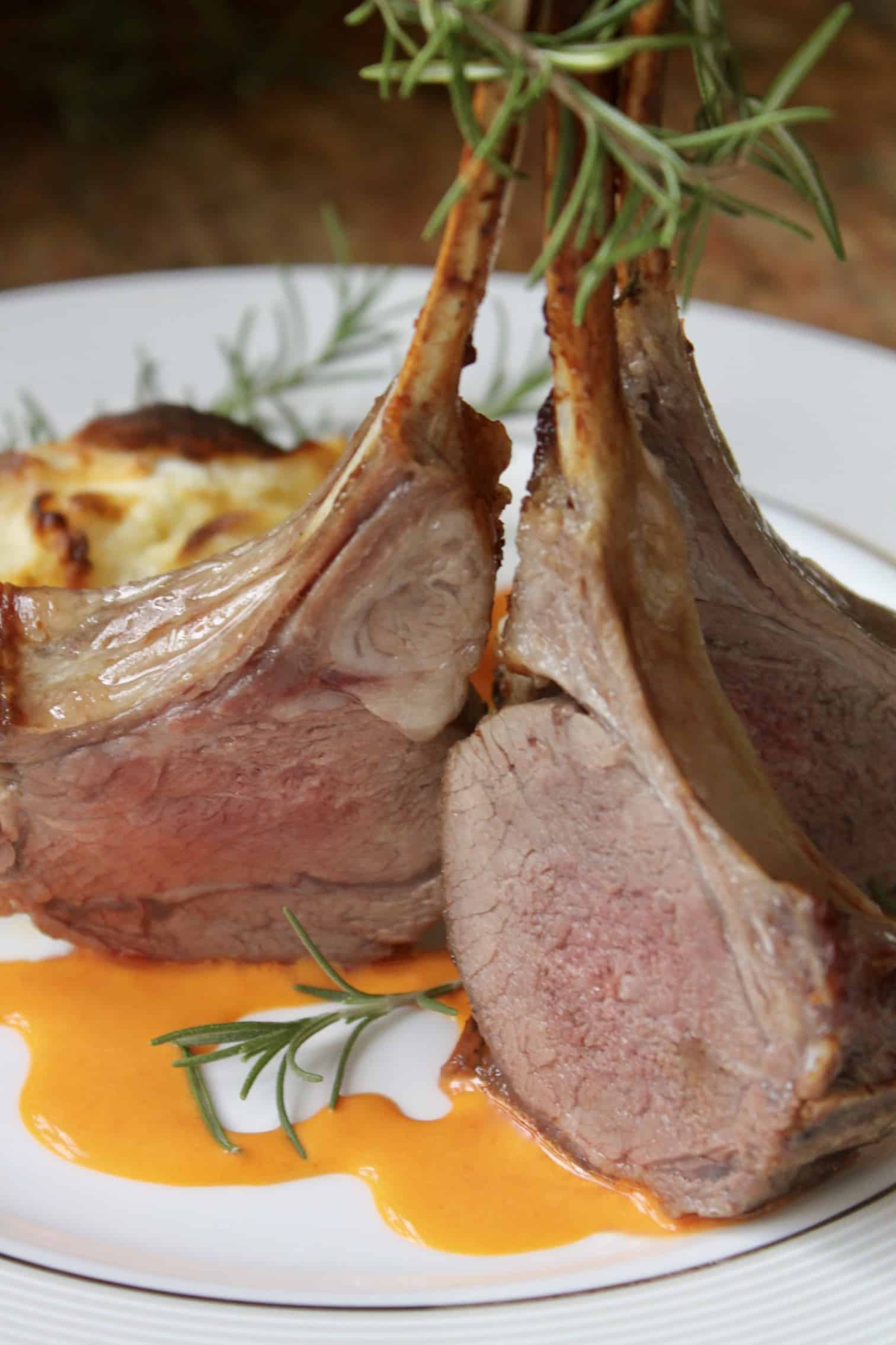 rack of lamb with red bell pepper butter sauce