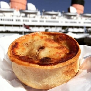Scottish Meat Pie in front of the Queen Mary