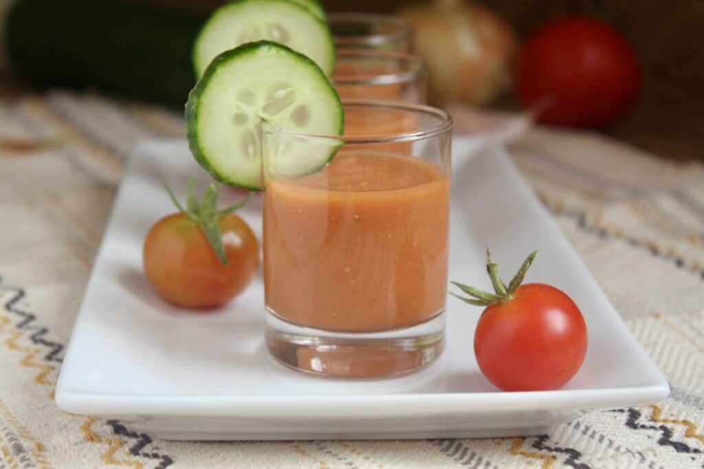 smooth gazpacho in mini glasses