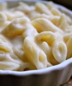 trader joe's copycat mac and cheese mini penne in a ramekin