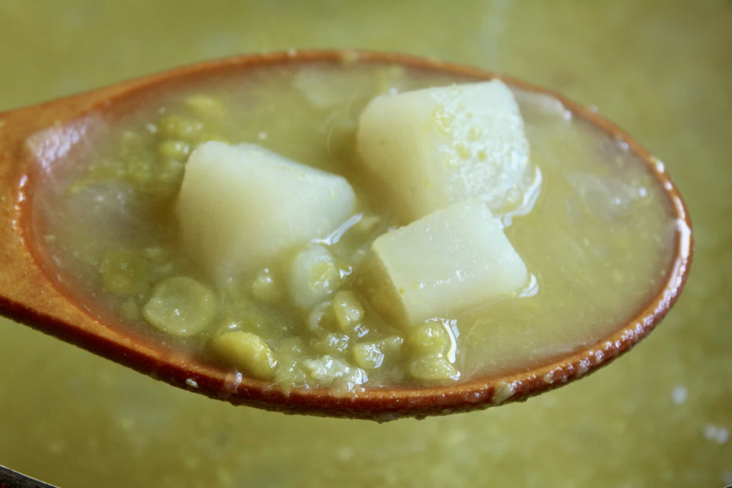 spoonful of split pea and potato soup